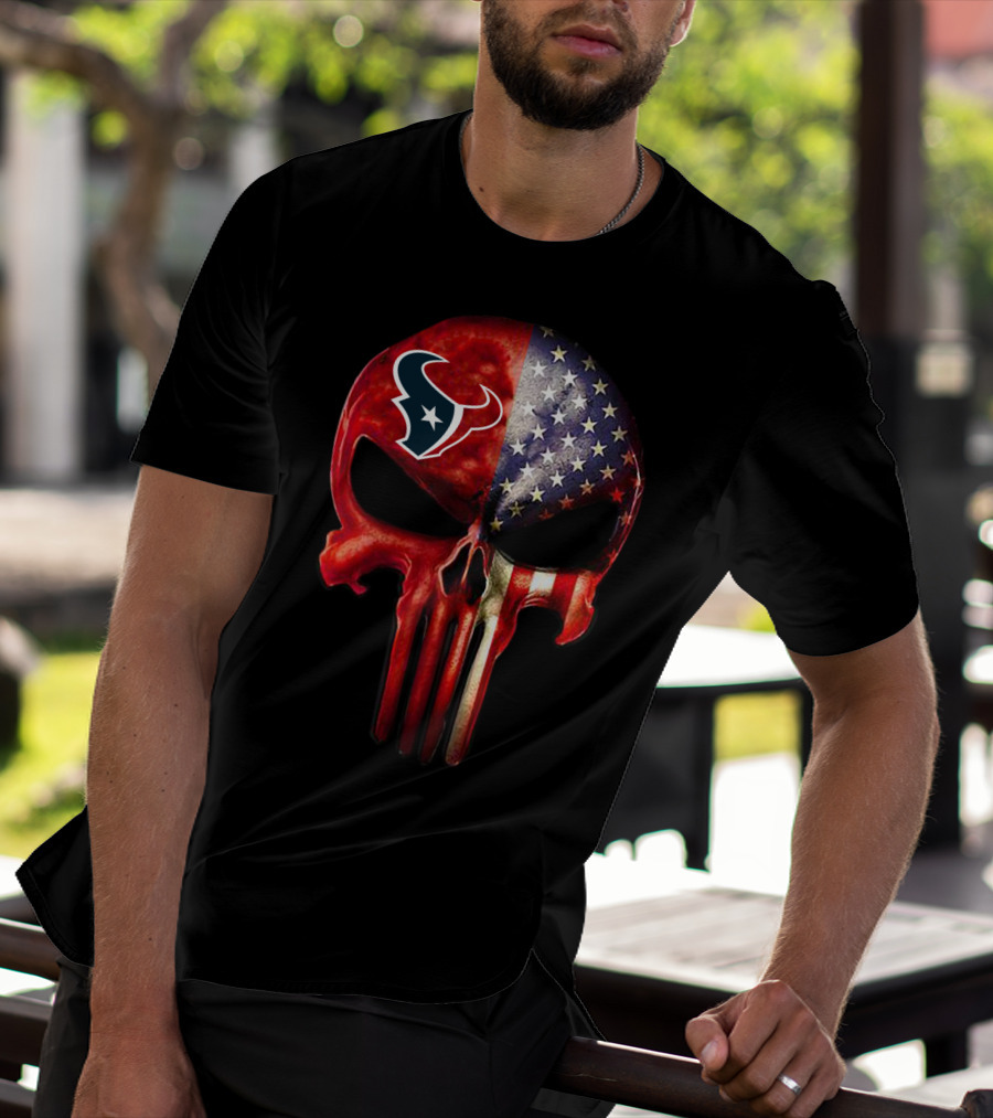 Houston Punisher Logo American Flag Texan Fan T-Shirt