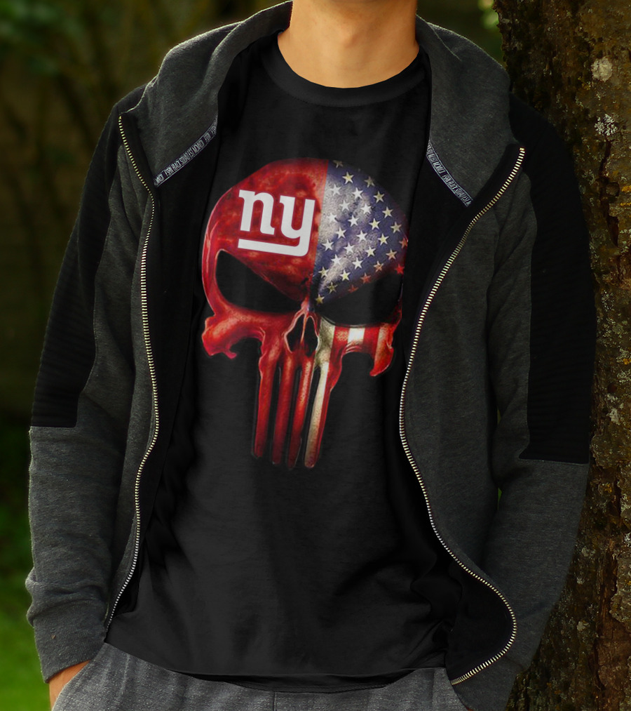 For True New York Fans Only American Flag Skull NY T-Shirt
