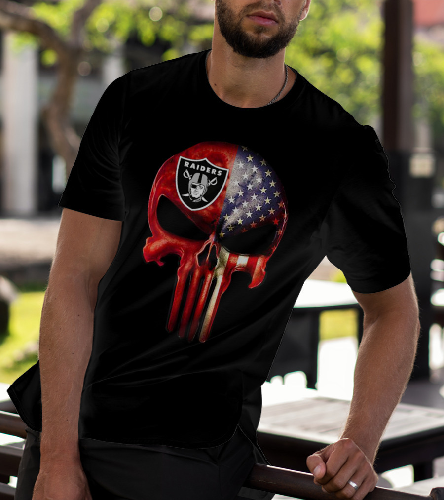 RAIDERS American Flag Skull For True OAKLAND Fan Only T-Shirt