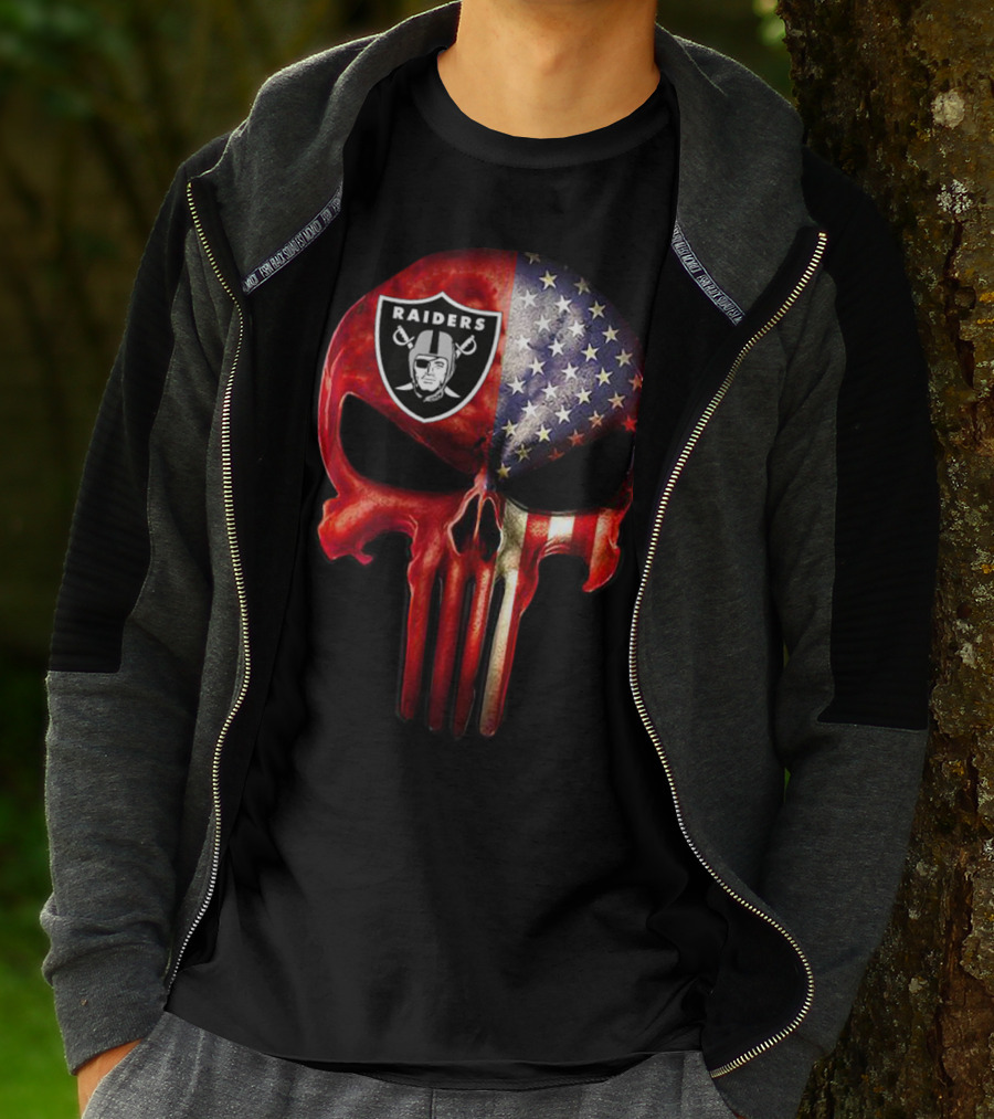 RAIDERS American Flag Skull For True OAKLAND Fan Only T-Shirt