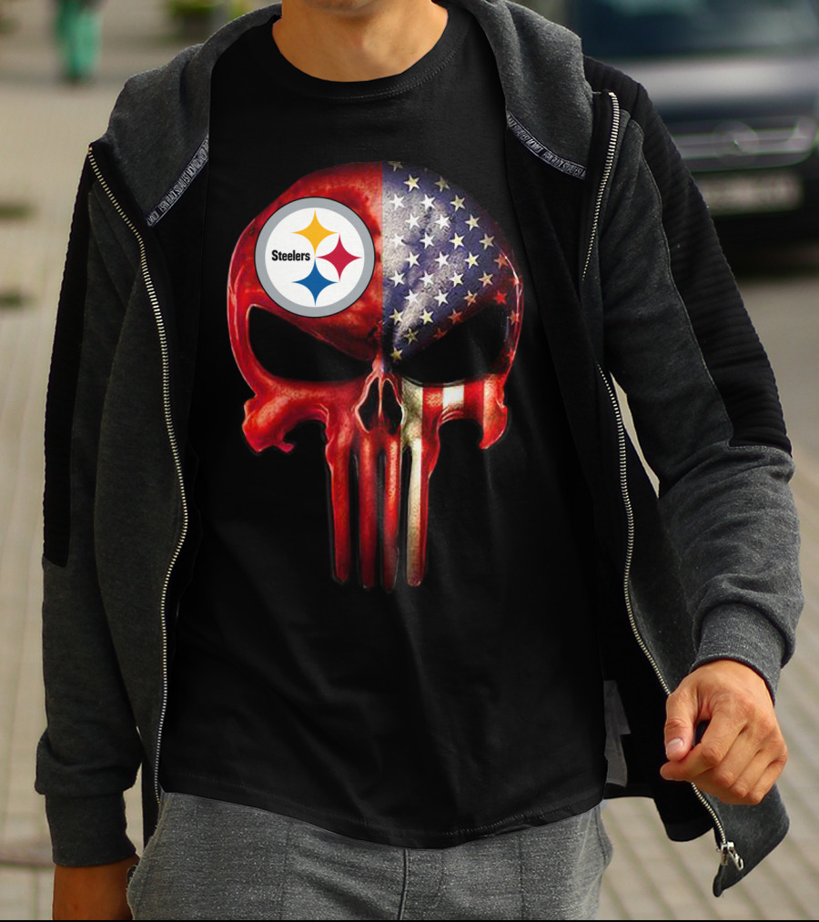 Steelers American Flag Skull For True Pittsburgh Fan Only T-Shirt