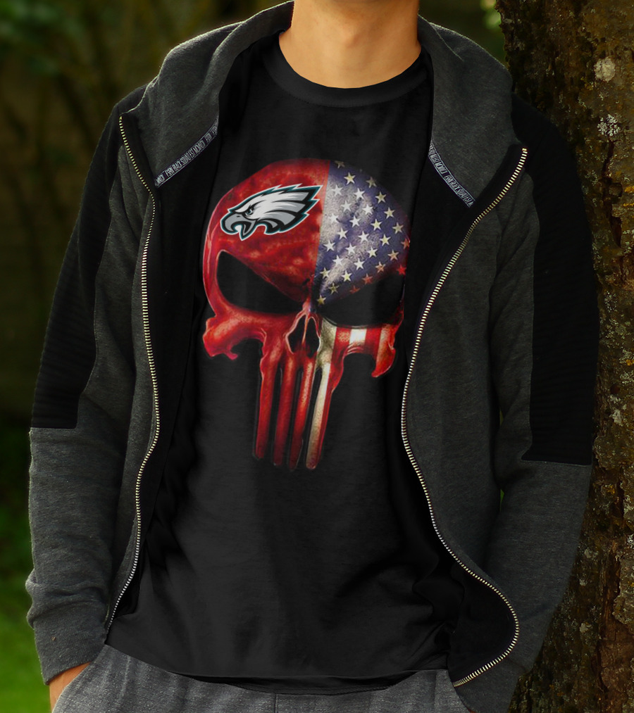 For True PHILADELPHIA Fan Only Eagles Patriotic Skull T-Shirt