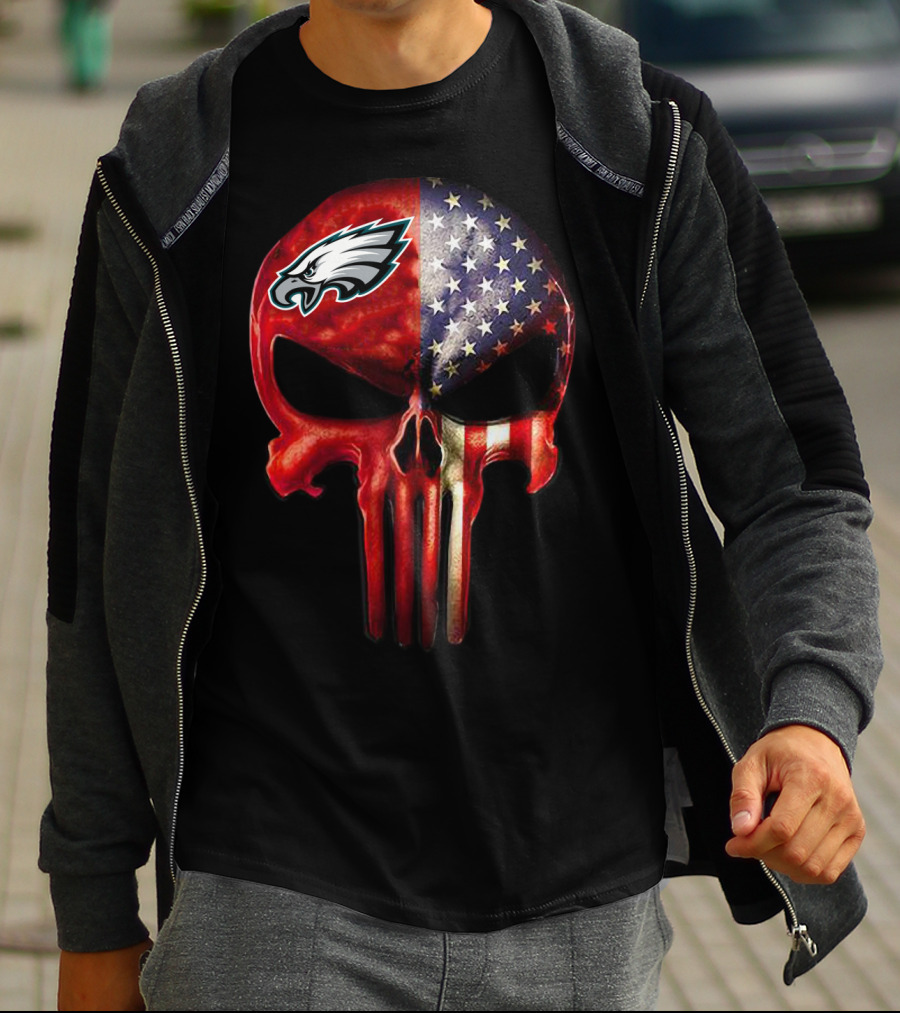 For True PHILADELPHIA Fan Only Eagles Patriotic Skull T-Shirt