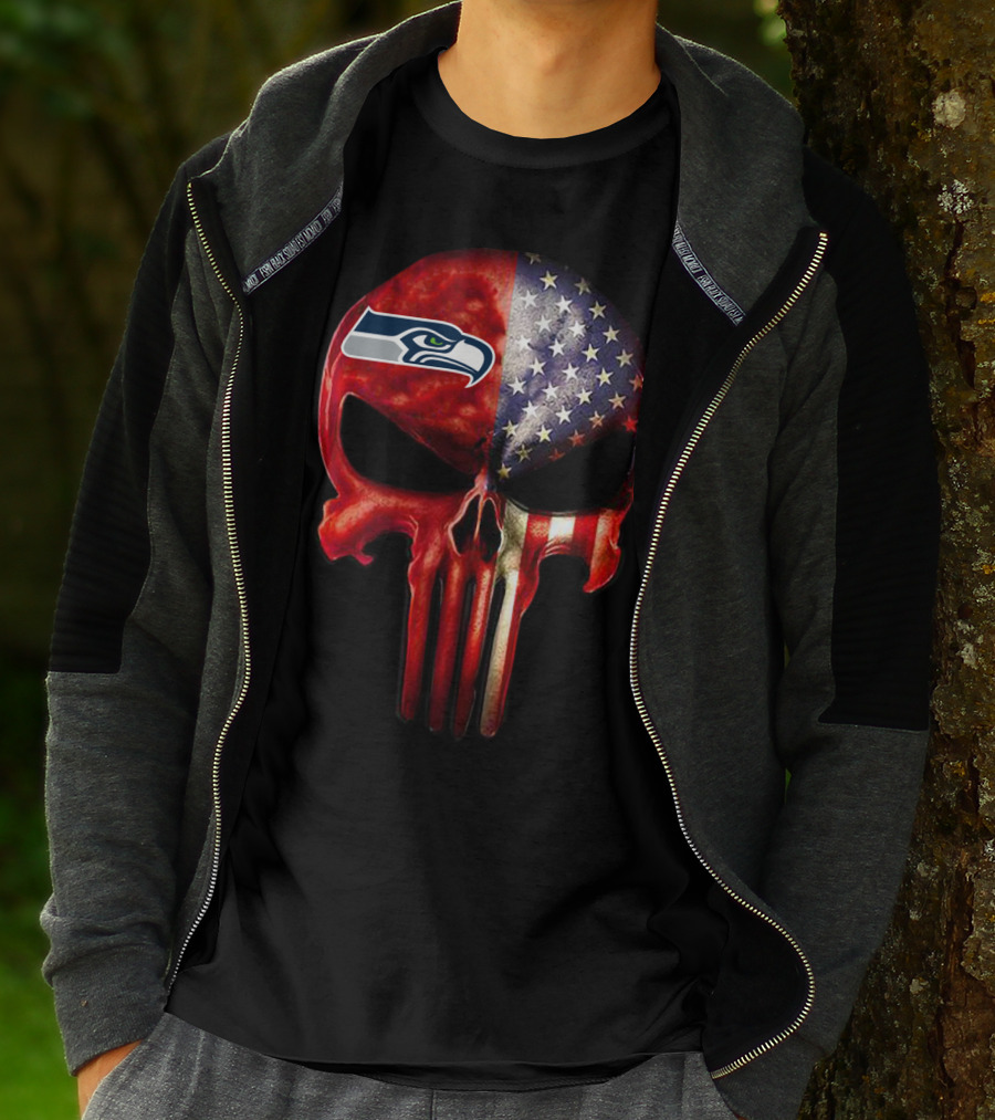 Seattle Seahawks American Flag Punisher Skull For True SEATTLE Fan Only T-Shirt