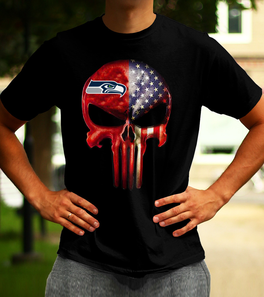 Seattle Seahawks American Flag Punisher Skull For True SEATTLE Fan Only T-Shirt