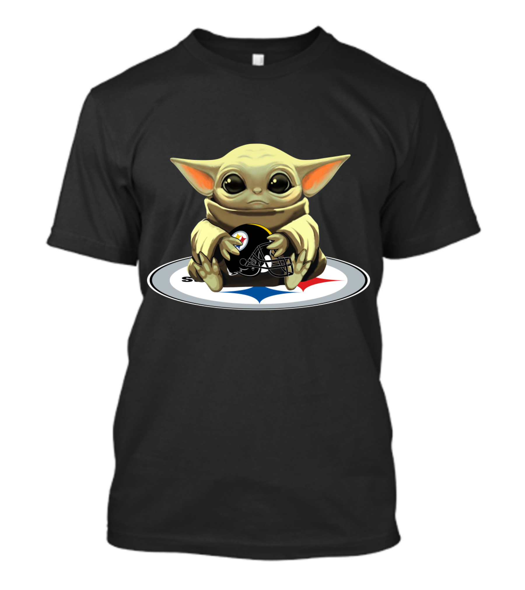 Baby Yoda Holding Steelers Football Helmet T-Shirt