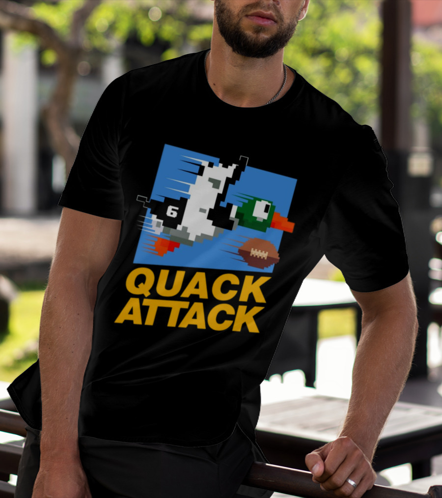Quack Attack Pixel Duck Football Retro Gaming T-Shirt