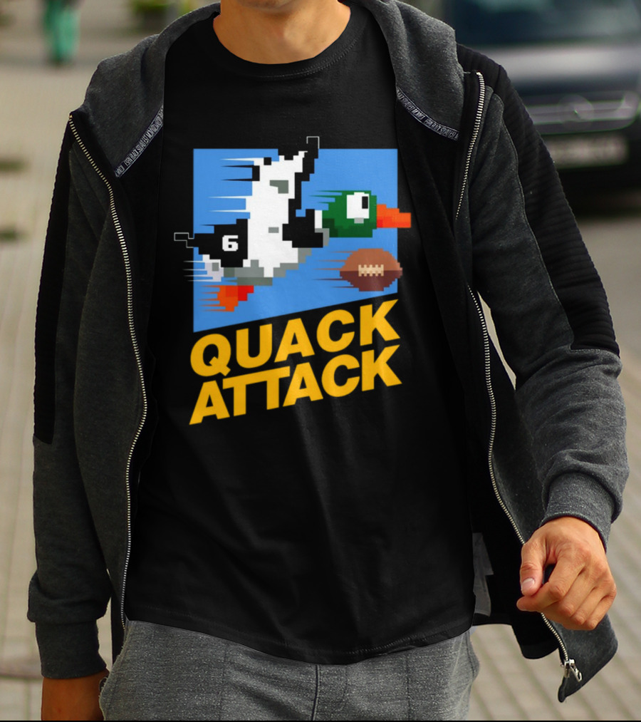 Quack Attack Pixel Duck Football Retro Gaming T-Shirt