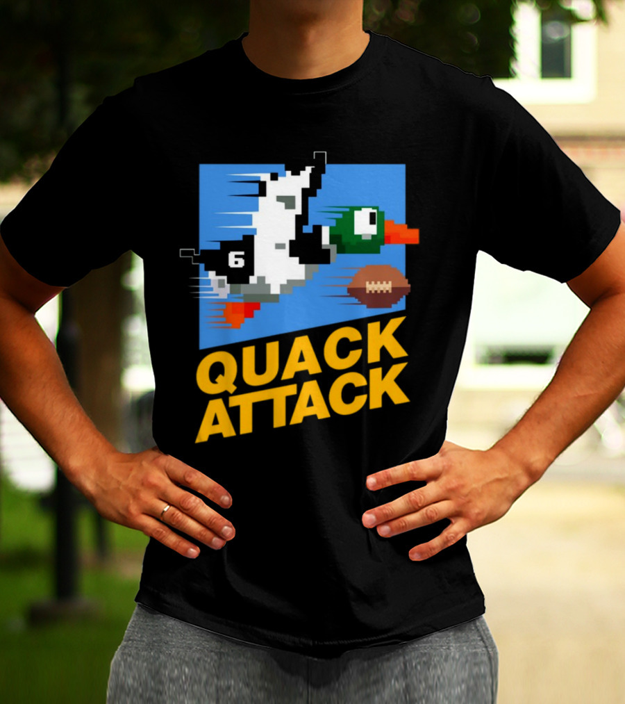 Quack Attack Pixel Duck Football Retro Gaming T-Shirt