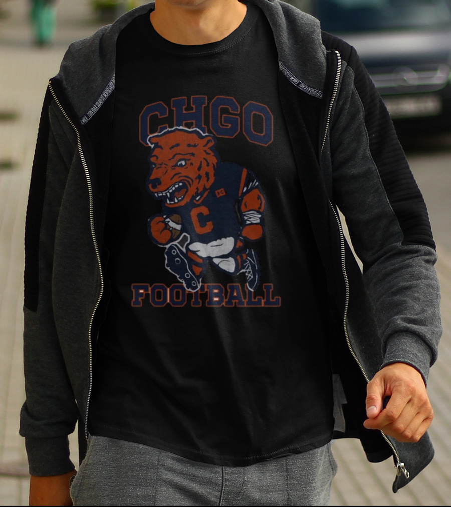 CHGO Football Bear Mascot Running Football Player T-Shirt