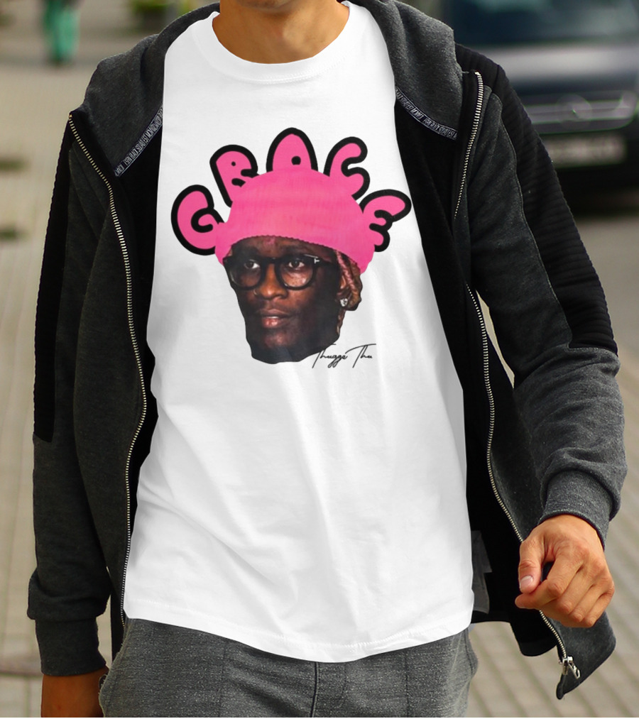 Thuggin Thuggin Grace Pink Beanie Glasses T-Shirt