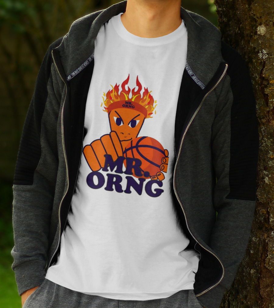 MR ORNG Basketball Flame Fist Character T-Shirt