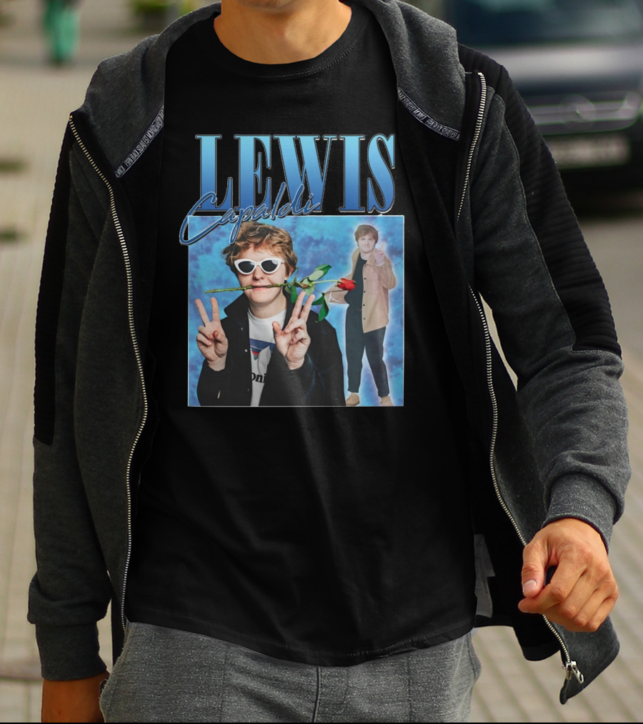 LEWIS Capaldi Peace Gesture Rose Blue Background T-Shirt
