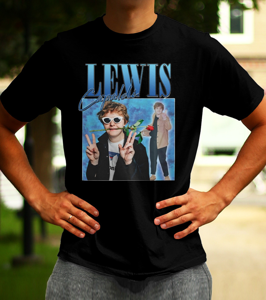 LEWIS Capaldi Peace Gesture Rose Blue Background T-Shirt
