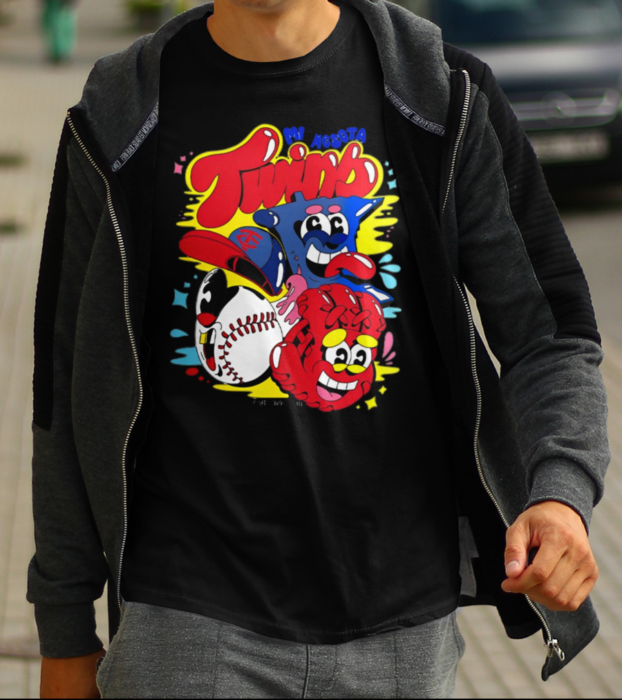 Minnesota Twins Cartoon Characters Baseball Art Evan Weselmann T-Shirt