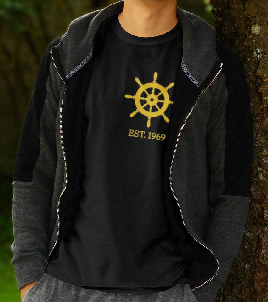 Benitez Sailing Est. 1969 Yellow Ship Wheel Emblem T-Shirt