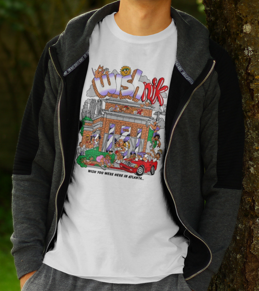 Wishnik Wish You Were Here In Atlanta Cartoon Car Crowd Scene T-Shirt