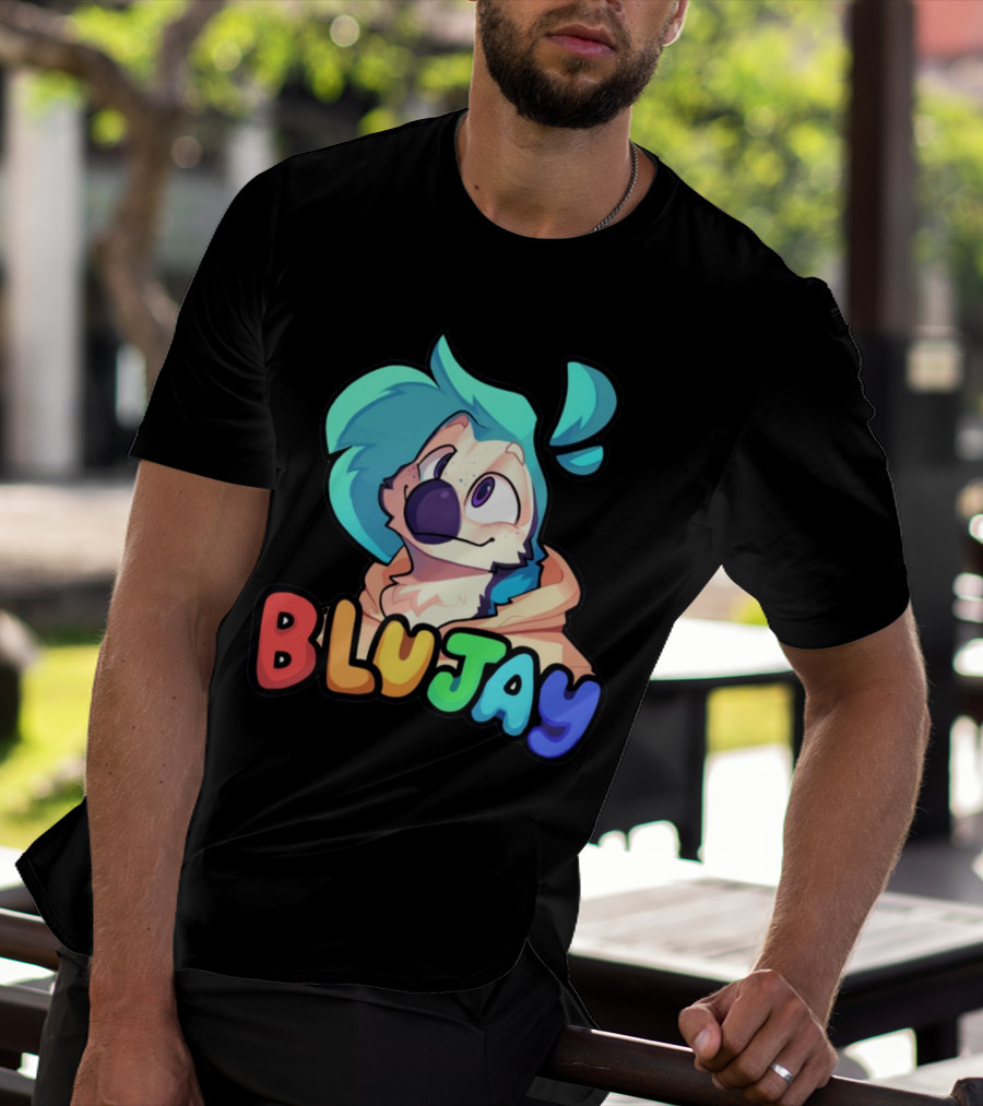 BLUJAY Blue-Haired Cartoon Character T-Shirt