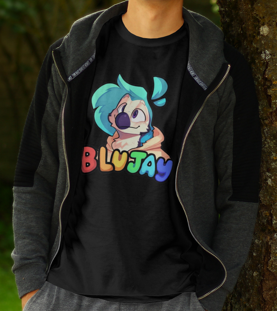 BLUJAY Blue-Haired Cartoon Character T-Shirt