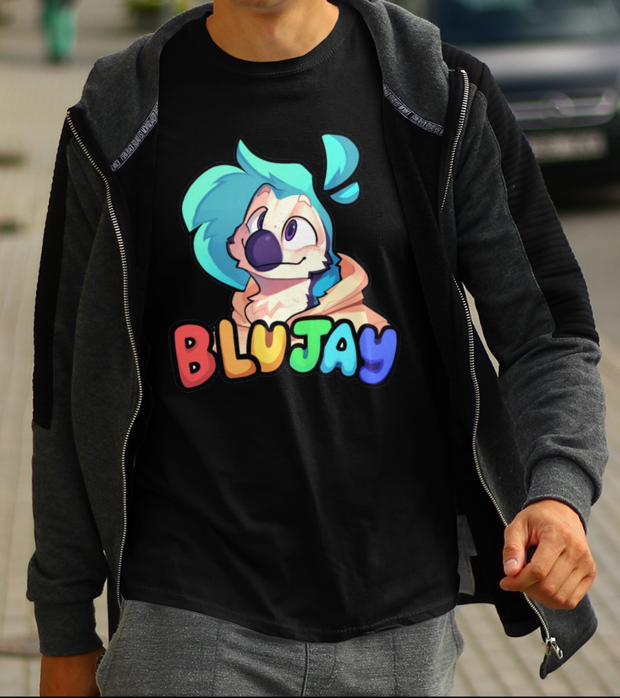 BLUJAY Blue-Haired Cartoon Character T-Shirt