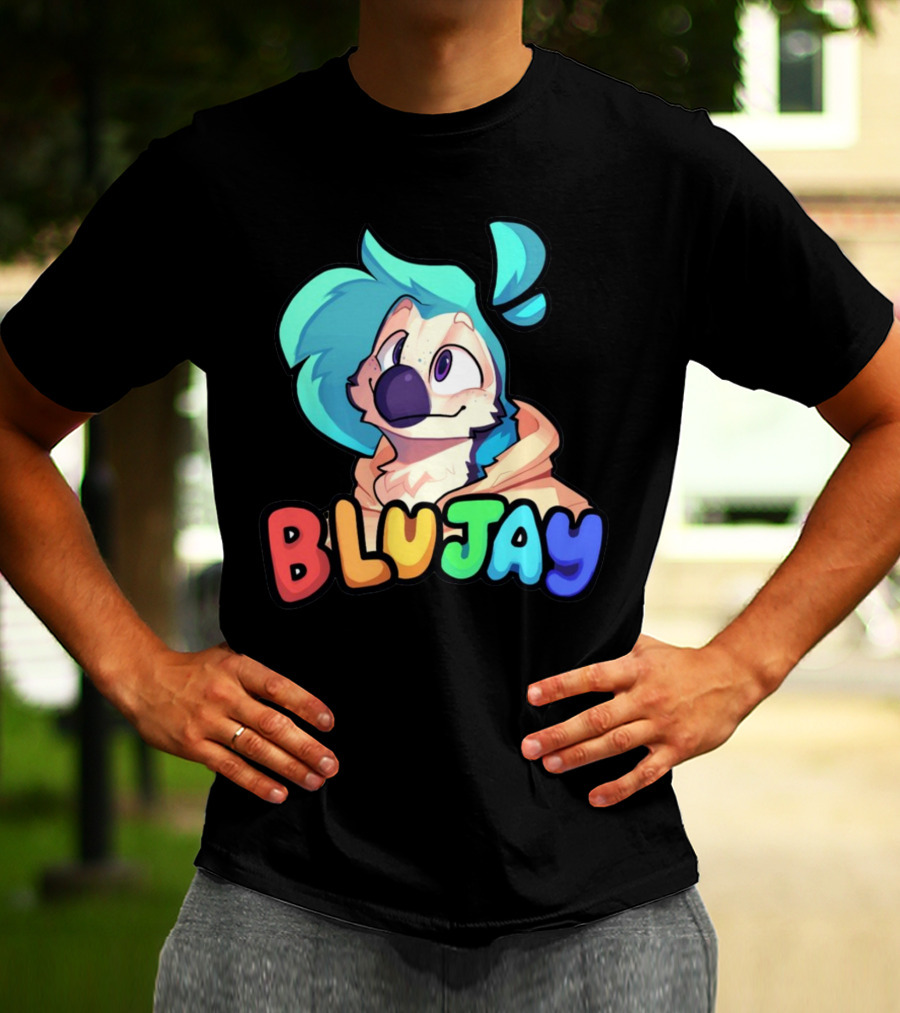BLUJAY Blue-Haired Cartoon Character T-Shirt
