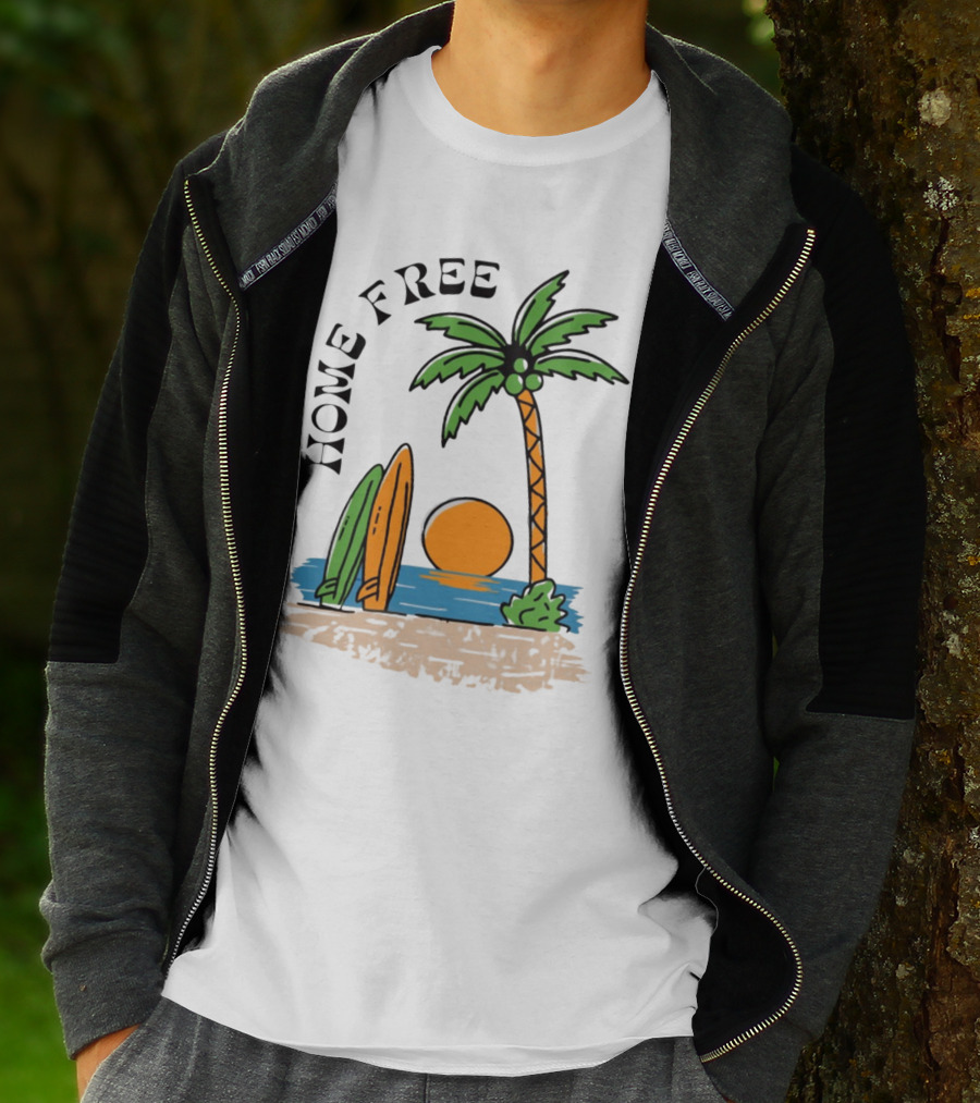 Home Free Surf And Sun Beach Palm Surfboards Sunset T-Shirt