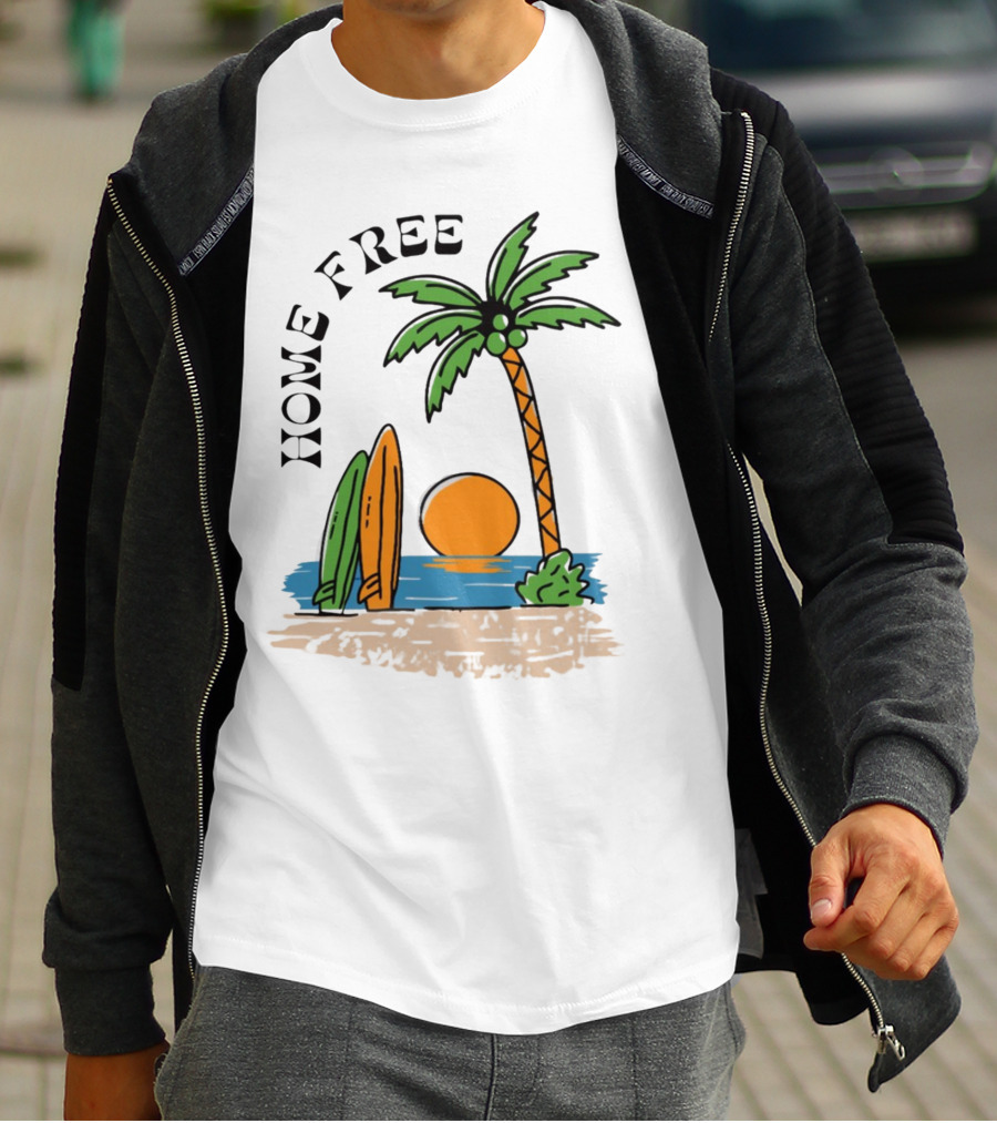 Home Free Surf And Sun Beach Palm Surfboards Sunset T-Shirt