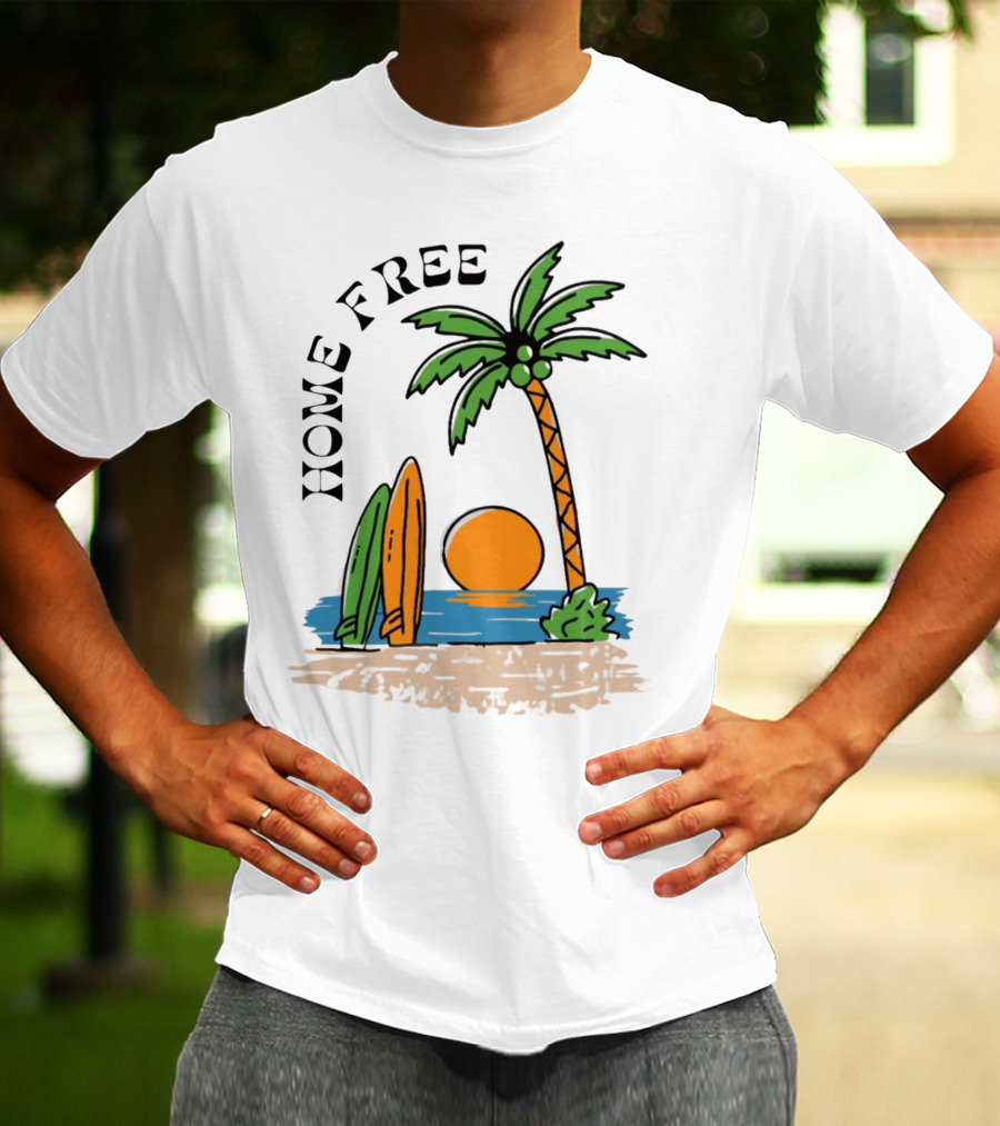 Home Free Surf And Sun Beach Palm Surfboards Sunset T-Shirt