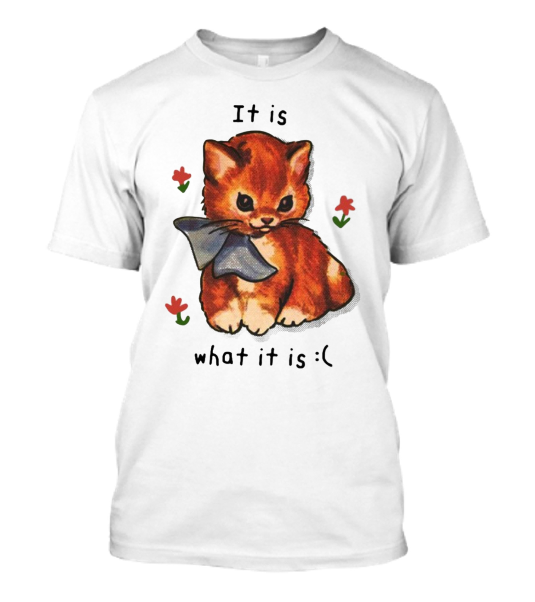 It Is What It Is Sad Cat With Flowers T-Shirt