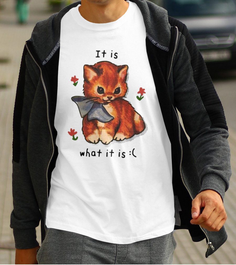 It Is What It Is Sad Cat With Flowers T-Shirt