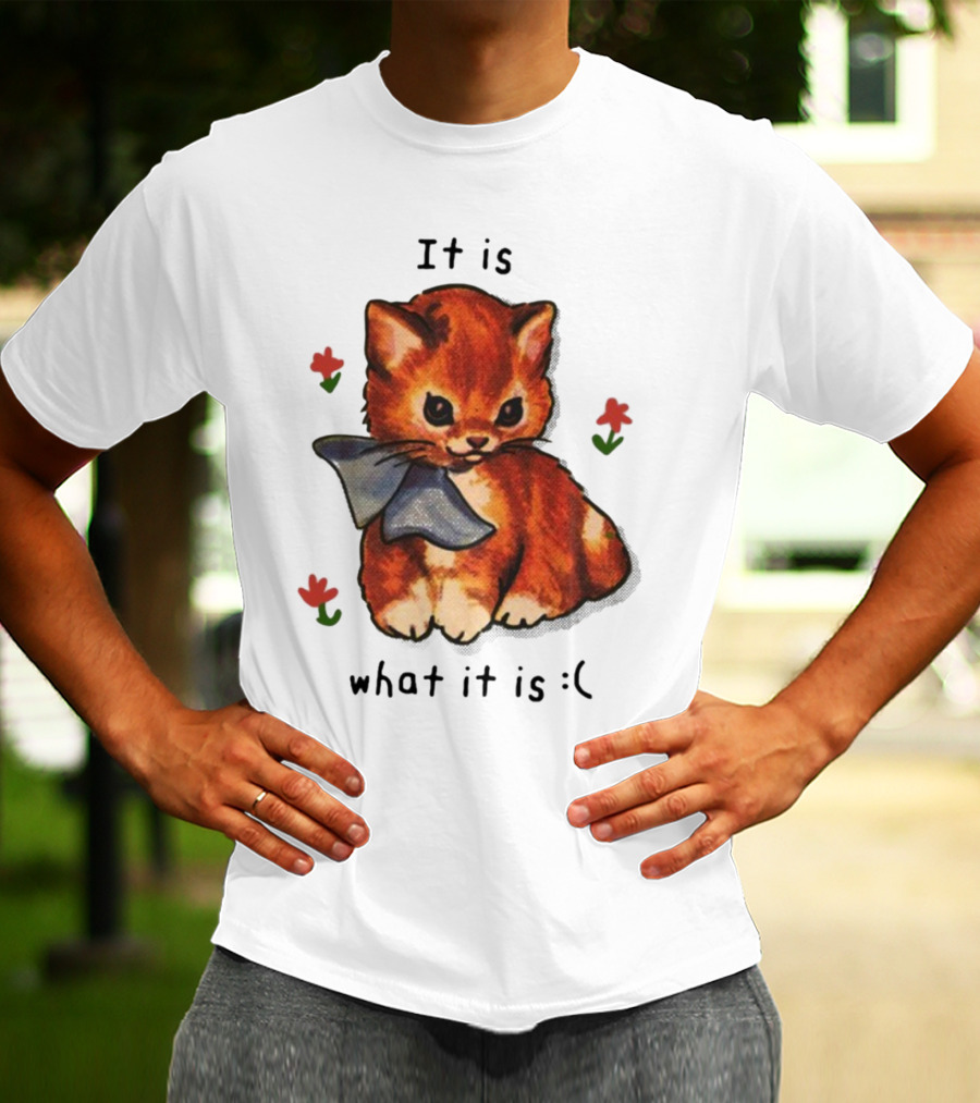It Is What It Is Sad Cat With Flowers T-Shirt