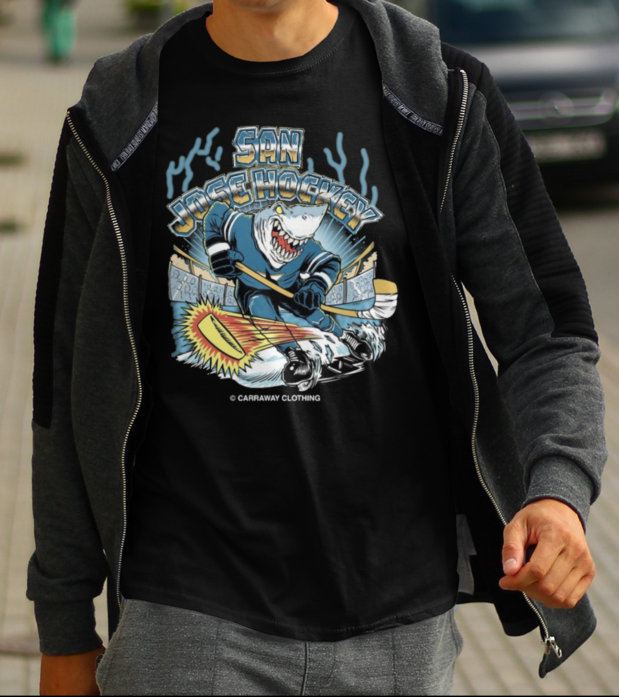 SAN JOSE HOCKEY SHARK ICE ACTION CARAWAY CLOTHING T-Shirt