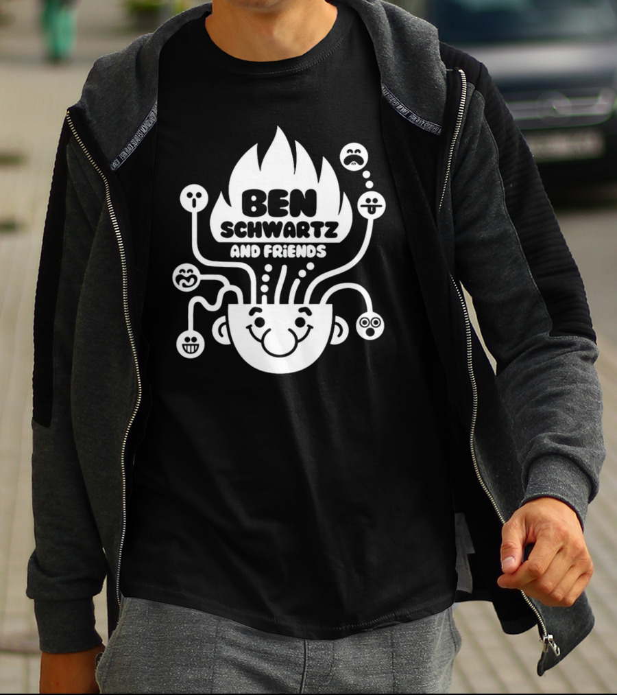 Ben Schwartz And Friends Smiling Faces Fire Head With Graphical Emotions T-Shirt
