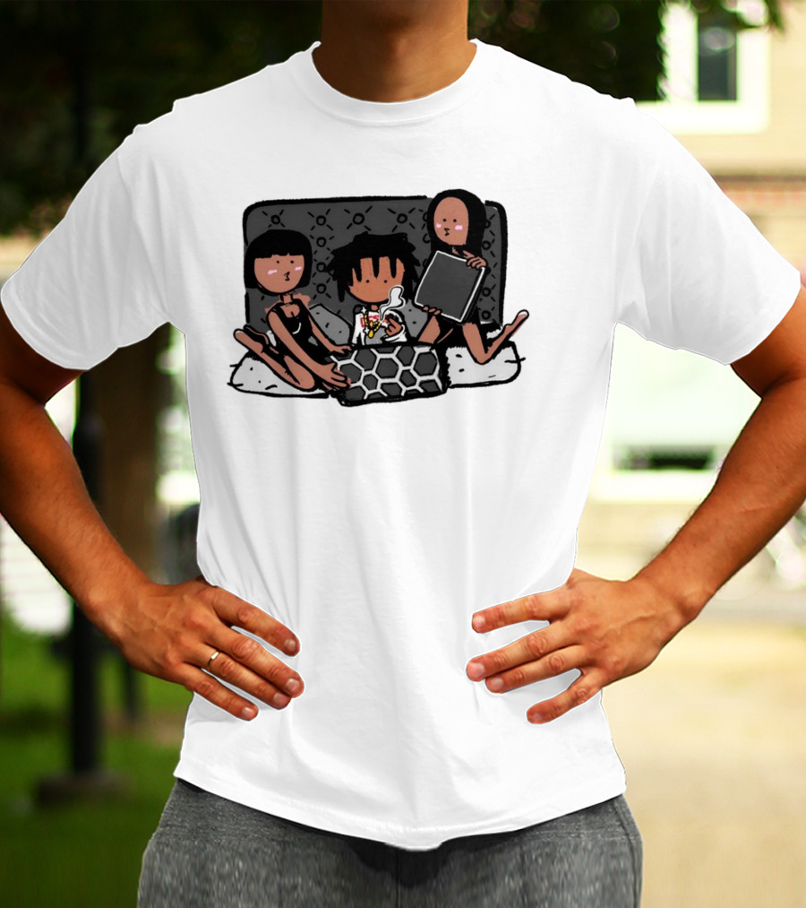 Kodone Playboi Carti Self Titled Cartoon Character With Two Figures In Black Outlines And Geometric T-Shirt