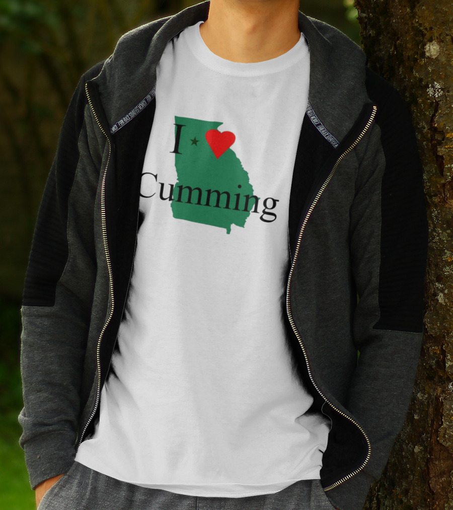 I Love Cumming Georgia Map With Heart And Star T-Shirt