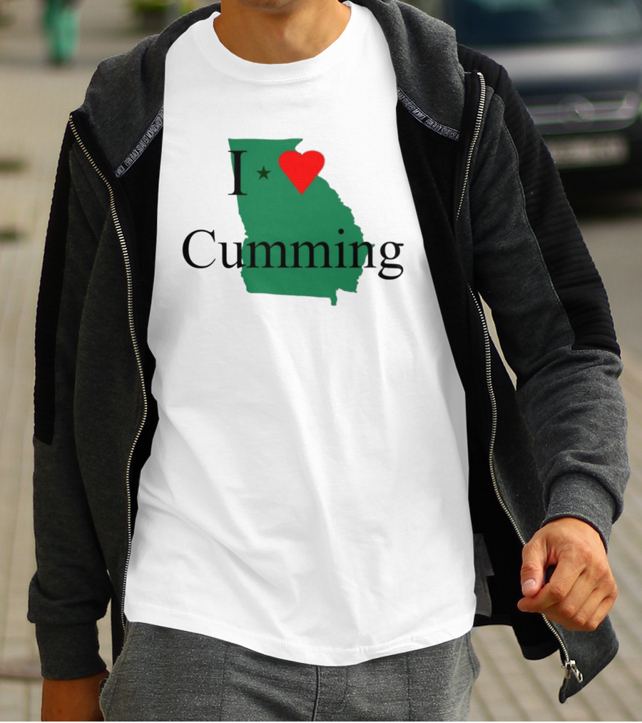 I Love Cumming Georgia Map With Heart And Star T-Shirt