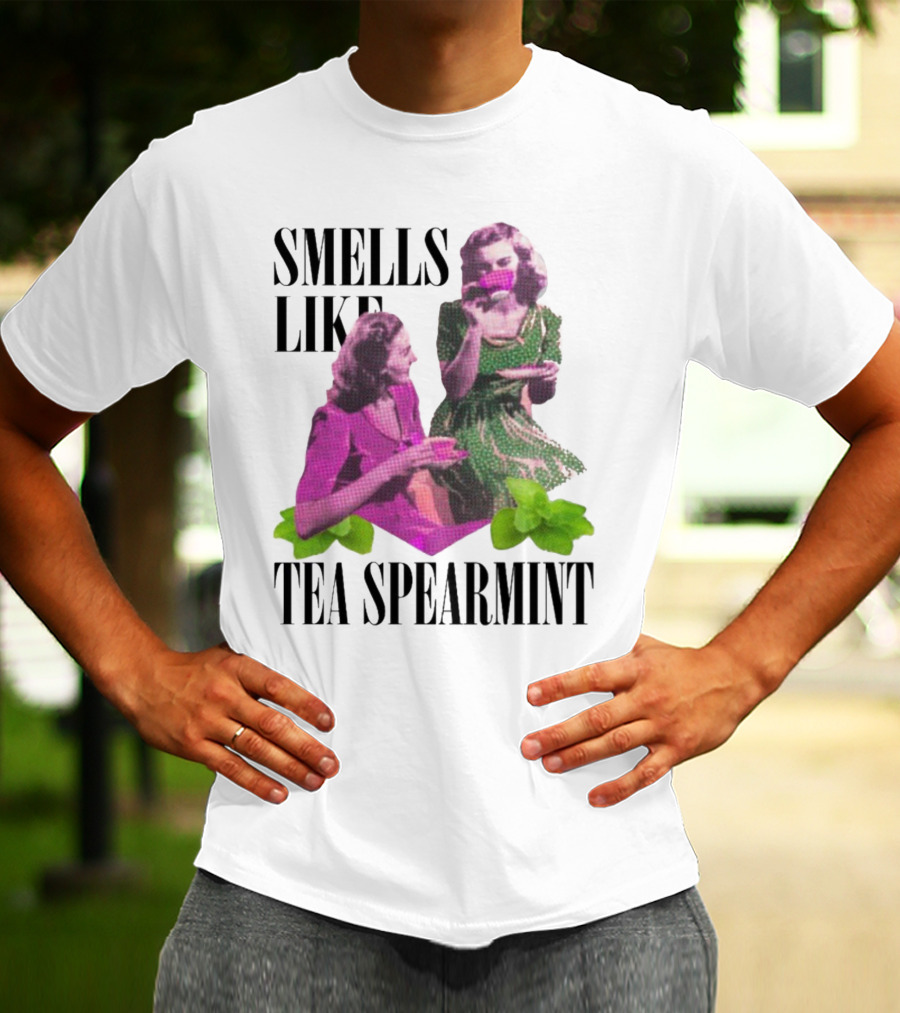 Smells Like Tea Spearmint Retro Women Green Pink Cups T-Shirt