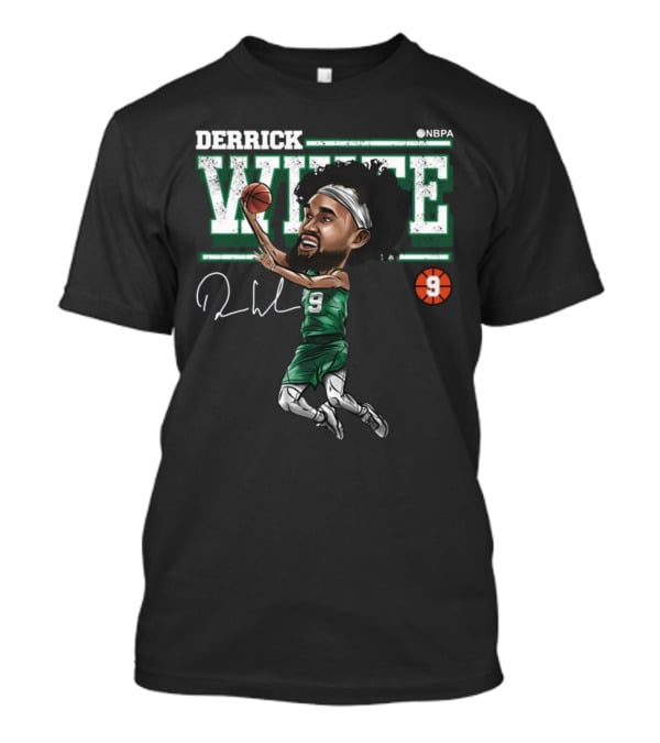 Derrick White NBPA Boston Basketball Cartoon Number 9 T-Shirt