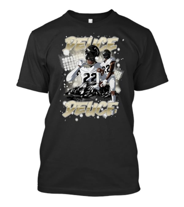 Deuce Deuce 22 Football Player Graphic With Numbered Jersey And Helmet T-Shirt