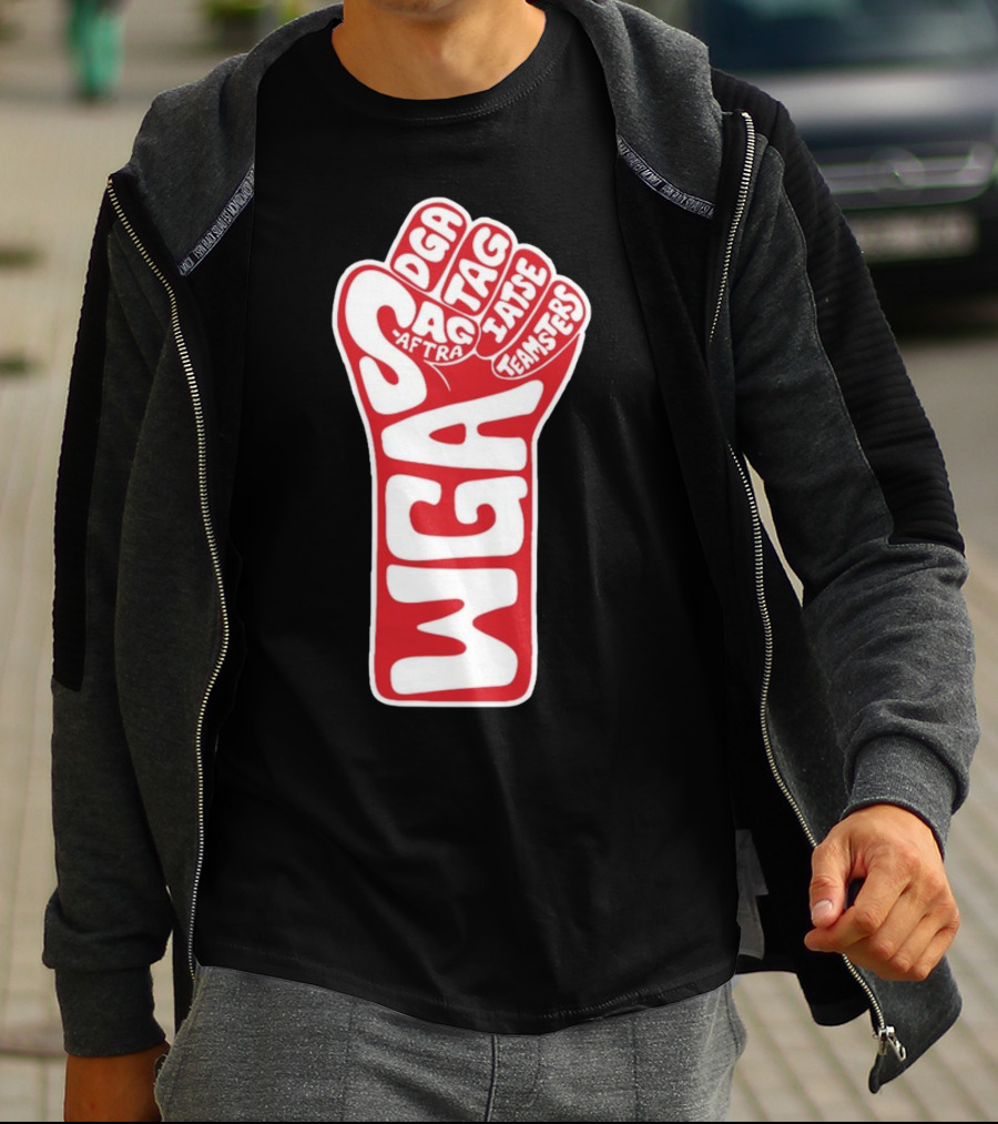 WGA Strike SAG-AFTRA DGA TAG IATSE Teamsters Solidarity Fist T-Shirt