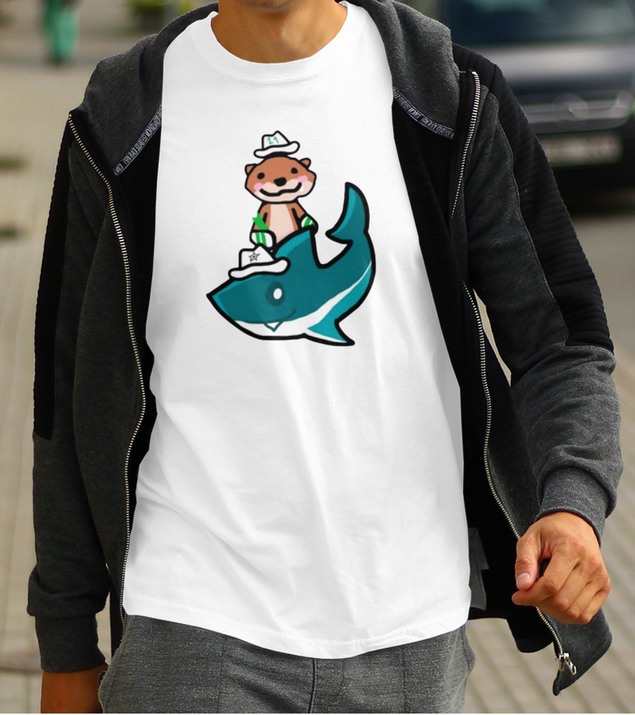 Jake Otter Shark Captain Otter Riding Shark T-Shirt