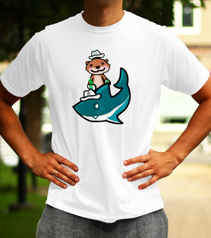 Jake Otter Shark Captain Otter Riding Shark T-Shirt