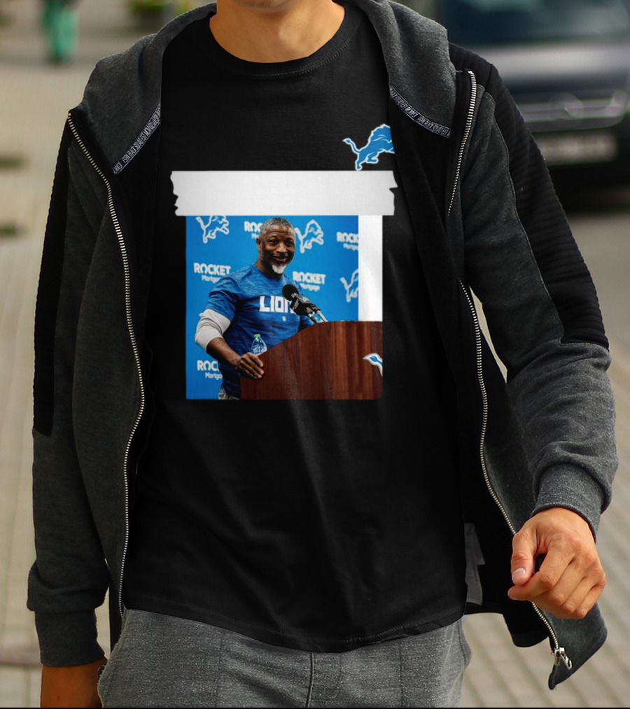 Lions DC Aaron Glenn Rocket Mortgage Press Conference Detroit Football T-Shirt