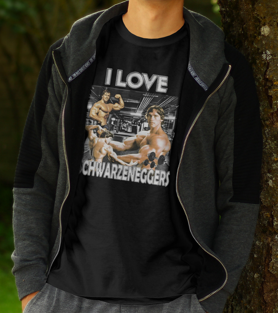 I Love Schwarzenggers Bodybuilding Gym Poses Workout Dumbbells T-Shirt