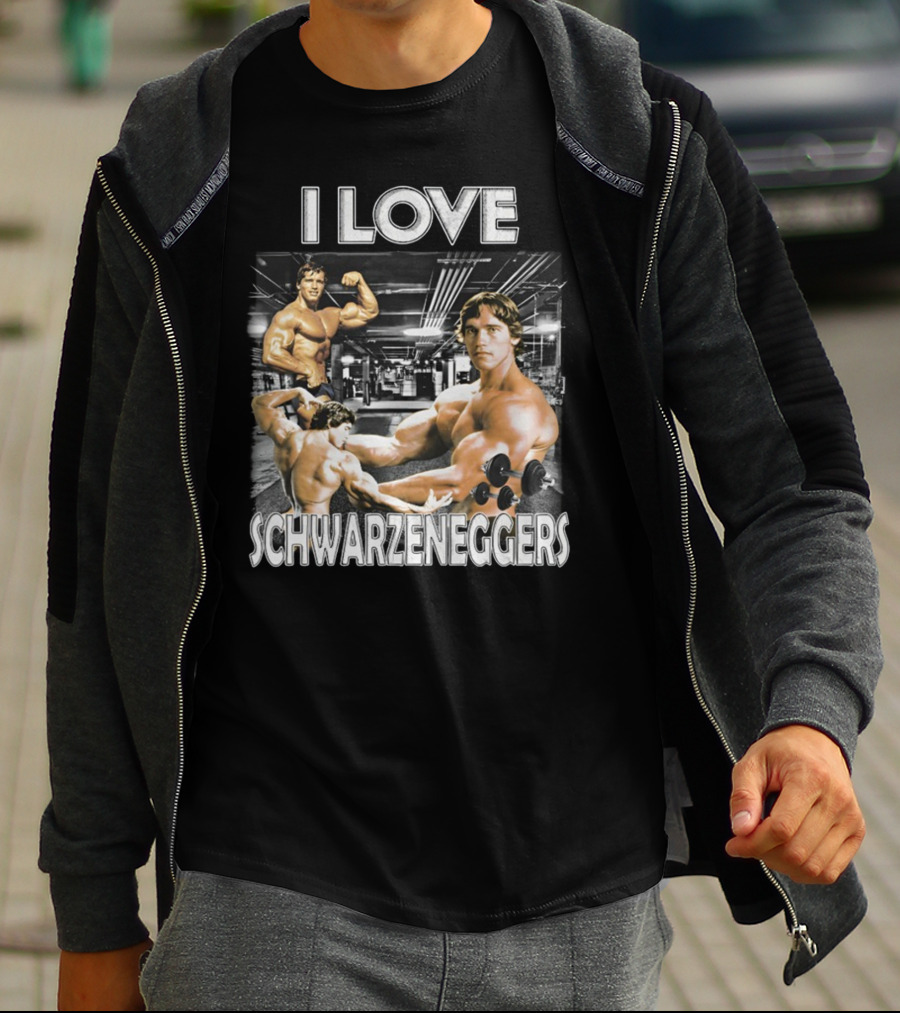 I Love Schwarzenggers Bodybuilding Gym Poses Workout Dumbbells T-Shirt