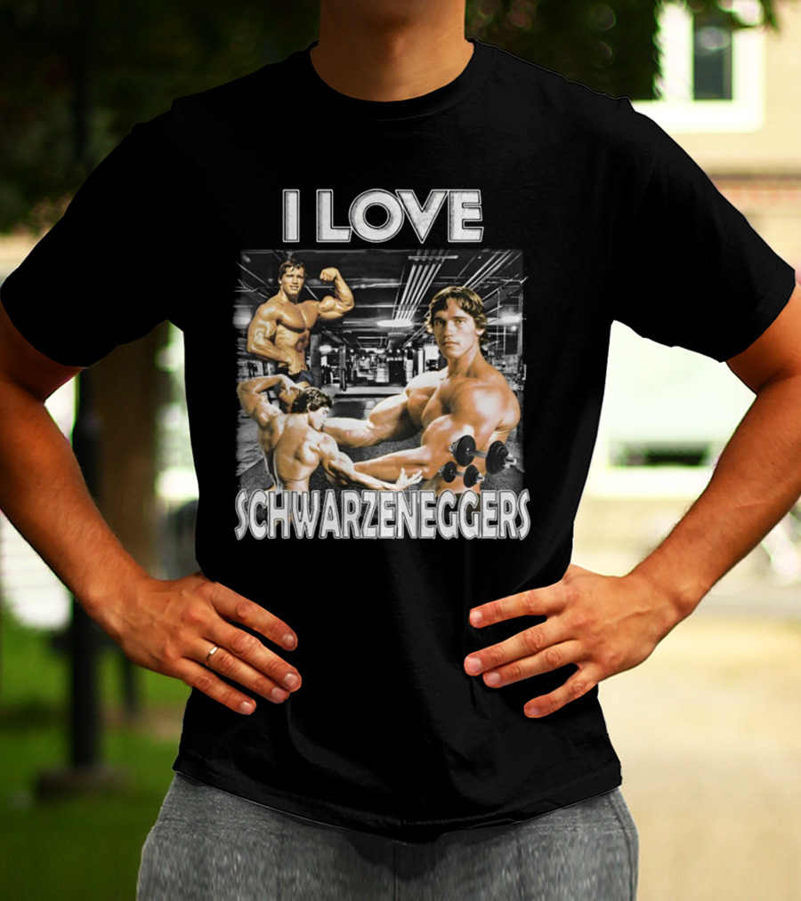 I Love Schwarzenggers Bodybuilding Gym Poses Workout Dumbbells T-Shirt