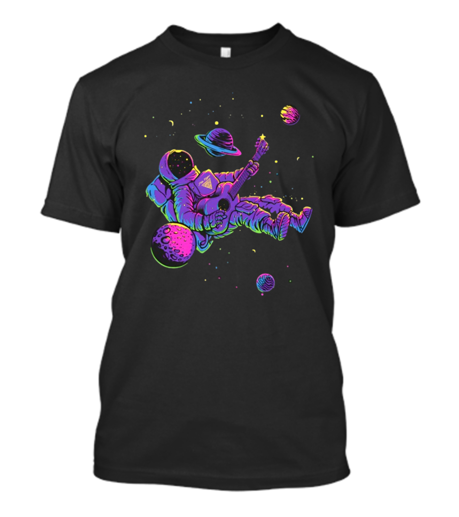 Mile Higher Far Out Astronaut Playing Guitar In Space Among Planets T-Shirt