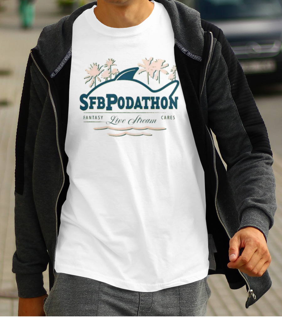 SFB Podathon Fantasy Cares Live Stream Tropical Shark Palm Trees T-Shirt