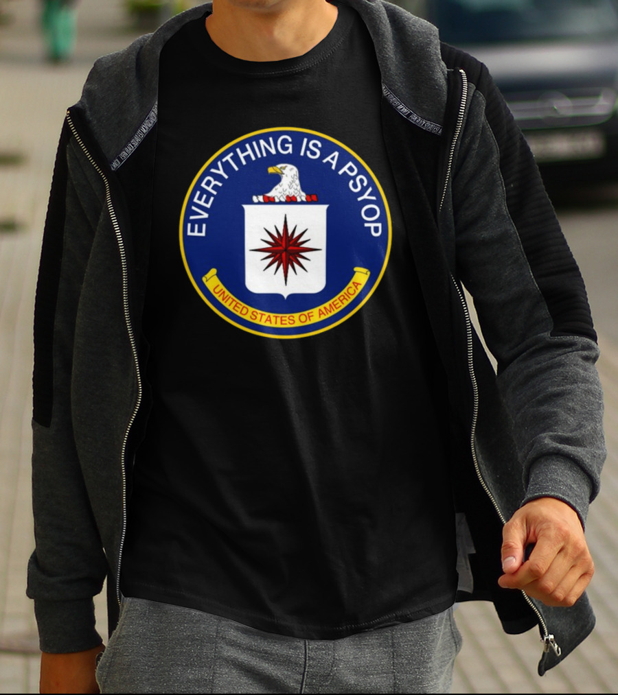 Shitheadsteve Everything Is A Psyop United States Of America CIA Parody Emblem T-Shirt