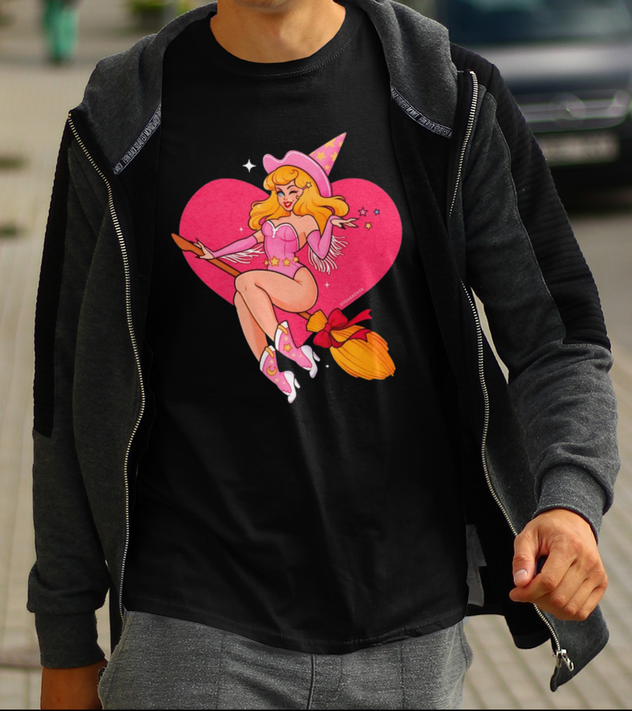 Sugarbones Barbie Witch Heart Pink Broomstick Stars T-Shirt